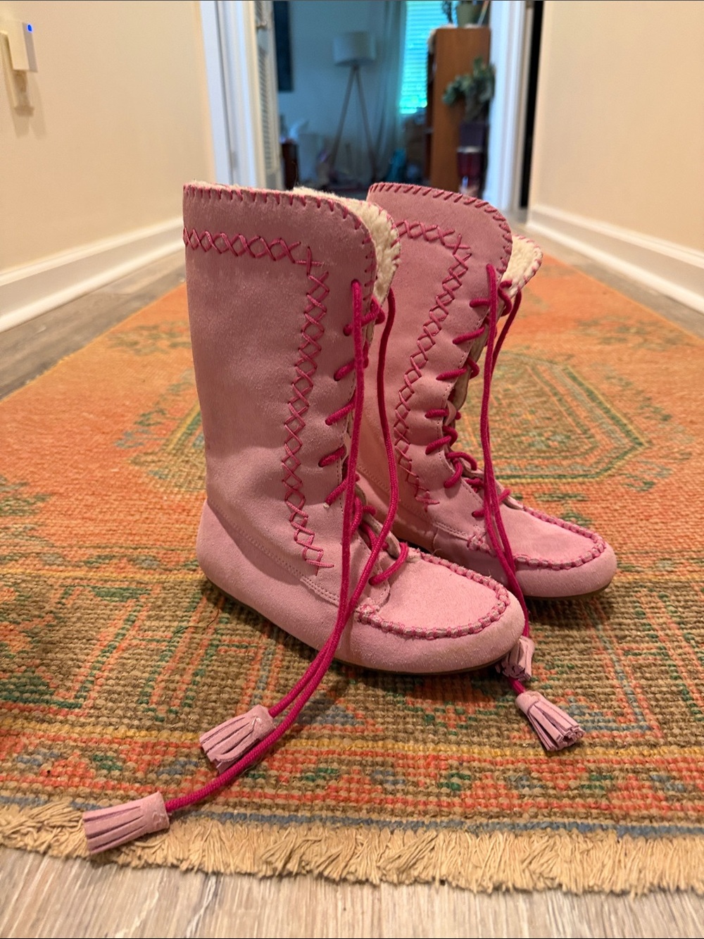 Lands' End Pink Suede Tassel Knee-High Boots